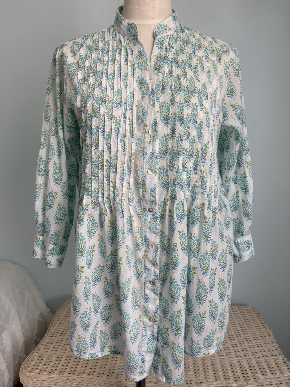 Rock Flower Paper Floral Blouse in Blue & Green